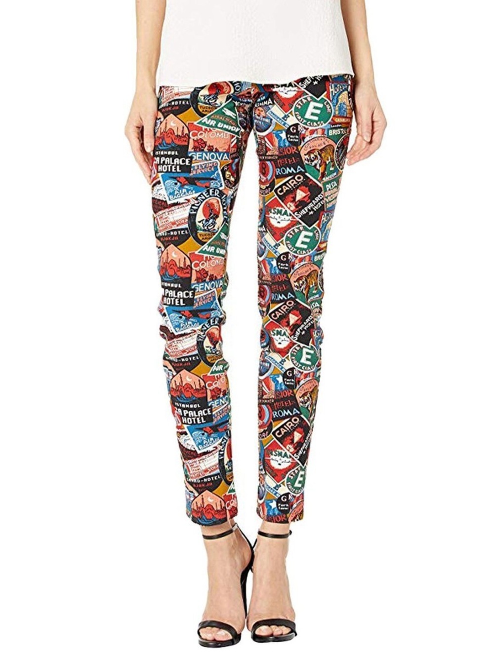 Krazy Larry Travel Postcard Print Pants Size 8 Stretch Statement Fun Pants